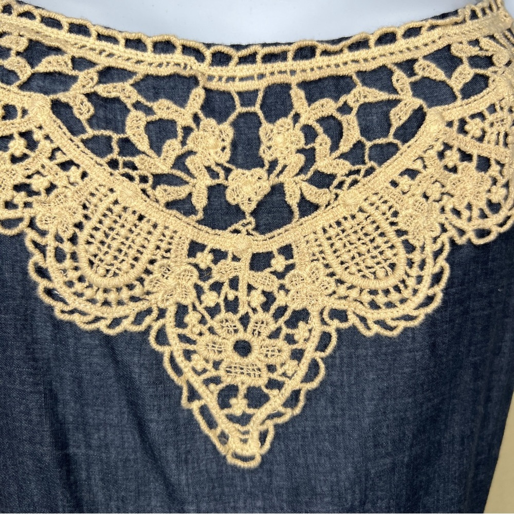 ANTHROPOLOGIE / ELOISE Blue Bird Print Cover-Up Dress w Crochet Details - Sz S - Picture 4 of 11